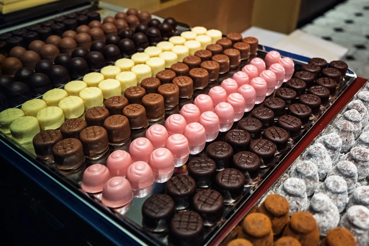 row of chocolates on display
